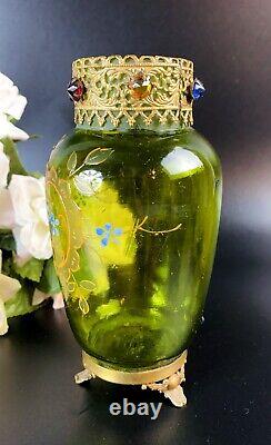 Rare Antique Moser Art Glass Jeweled Enameled Vase 6.5