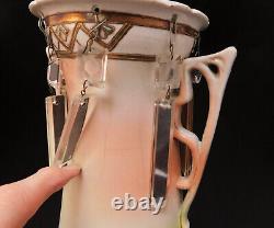 Rare Antique Victorian Amphora Tall Vase Hand Painted Scene Glass Lustres h31cm