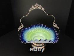 Rare Antique Victorian Art Glass Bride Basket E G Webster Silver Plate Holder
