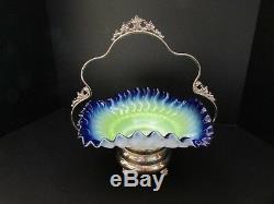 Rare Antique Victorian Art Glass Bride Basket E G Webster Silver Plate Holder