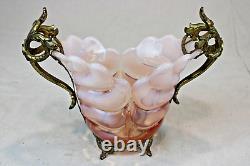 Rare Antique Victorian Pink Opalescent French Art Nouveau Footed Brides Basket Rare Antique Victorian Pink Opalescent French Art Nouveau Footed Brides Basket