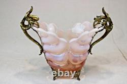 Rare Antique Victorian Pink Opalescent French Art Nouveau Footed Brides Basket Rare Antique Victorian Pink Opalescent French Art Nouveau Footed Brides Basket