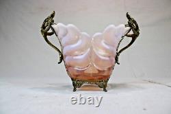 Rare Antique Victorian Pink Opalescent French Art Nouveau Footed Brides Basket Rare Antique Victorian Pink Opalescent French Art Nouveau Footed Brides Basket
