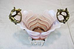 Rare Antique Victorian Pink Opalescent French Art Nouveau Footed Brides Basket Rare Antique Victorian Pink Opalescent French Art Nouveau Footed Brides Basket