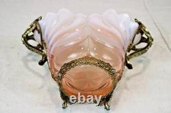 Rare Antique Victorian Pink Opalescent French Art Nouveau Footed Brides Basket Rare Antique Victorian Pink Opalescent French Art Nouveau Footed Brides Basket