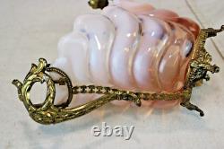 Rare Antique Victorian Pink Opalescent French Art Nouveau Footed Brides Basket Rare Antique Victorian Pink Opalescent French Art Nouveau Footed Brides Basket