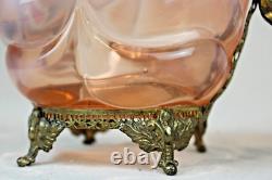 Rare Antique Victorian Pink Opalescent French Art Nouveau Footed Brides Basket Rare Antique Victorian Pink Opalescent French Art Nouveau Footed Brides Basket