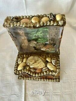 Rare Antique Victorian Sailors Shell Art Diorama Keepsake Box