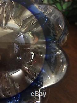 Rare Art Glass MARKED Bowl Heavy Hand Blue Purple Opalescent Great Gift