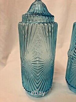 Rare Blue Glass Cylinder Lamp Shade Sconce Art Deco Victorian Pair 9