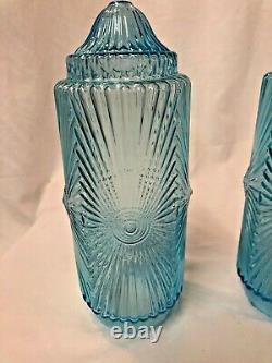 Rare Blue Glass Cylinder Lamp Shade Sconce Art Deco Victorian Pair 9