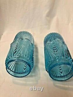 Rare Blue Glass Cylinder Lamp Shade Sconce Art Deco Victorian Pair 9