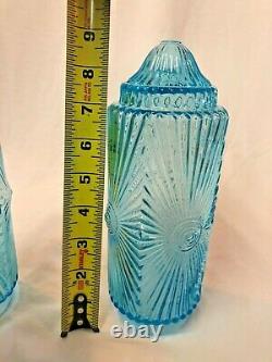 Rare Blue Glass Cylinder Lamp Shade Sconce Art Deco Victorian Pair 9