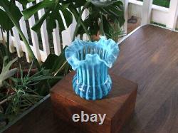 Rare Blue Opalescent ANTIQUE Victorian ART GLASS Hand Made VASE, Celery, Spooner