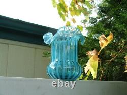 Rare Blue Opalescent ANTIQUE Victorian ART GLASS Hand Made VASE, Celery, Spooner