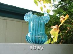 Rare Blue Opalescent ANTIQUE Victorian ART GLASS Hand Made VASE, Celery, Spooner