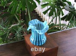 Rare Blue Opalescent ANTIQUE Victorian ART GLASS Hand Made VASE, Celery, Spooner