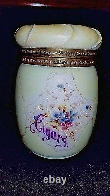 Rare C. F. Monroe Wavecrest Cigar Jar HP Opalware Gold Plated Locking Collar