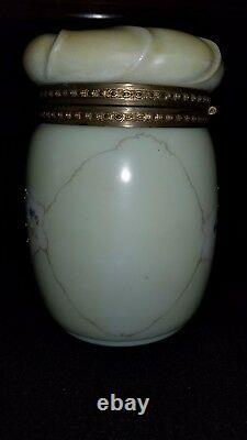 Rare C. F. Monroe Wavecrest Cigar Jar HP Opalware Gold Plated Locking Collar