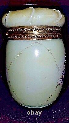 Rare C. F. Monroe Wavecrest Cigar Jar HP Opalware Gold Plated Locking Collar