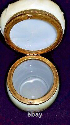 Rare C. F. Monroe Wavecrest Cigar Jar HP Opalware Gold Plated Locking Collar