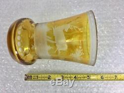 Rare Early Victorian Amber Bohemian Glass Beaker With Stag Deer ca. 1835