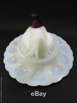 Rare Fenton Glass Amethyst Milk Glass Chicken Hen Server Dish Egg Plate