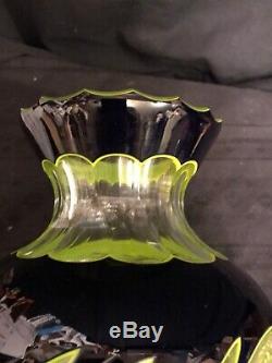 Rare Fine Bohemian Glass 2 Color Amber/yellow&black To Clear 11 Cut Vase 19th C