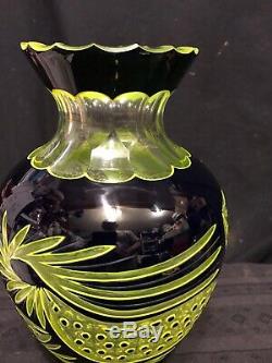 Rare Fine Bohemian Glass 2 Color Amber/yellow&black To Clear 11 Cut Vase 19th C