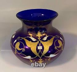 Rare Josephinenhutte Cypern Series Cobalt Iridescent Enameled Glass Vase Ca 1899