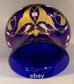 Rare Josephinenhutte Cypern Series Cobalt Iridescent Enameled Glass Vase Ca 1899