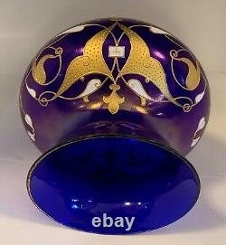 Rare Josephinenhutte Cypern Series Cobalt Iridescent Enameled Glass Vase Ca 1899