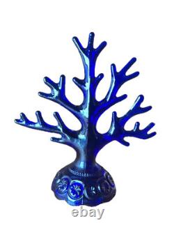 Rare LE Smith Glass Cobalt Blue Coral Jewelry Tree 8-1/4 Tall