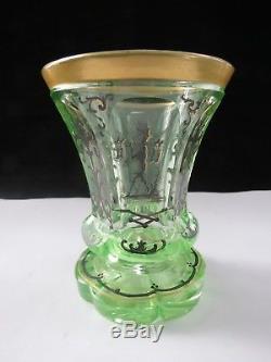 Rare Mid Victorian Hand Painted Bohemian Gilt Uranium Glass Beaker / Tumbler