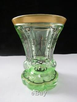 Rare Mid Victorian Hand Painted Oriental Figures Bohemian Uranium Glass Vase