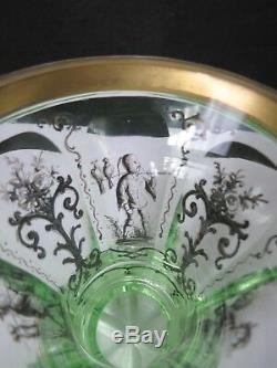 Rare Mid Victorian Hand Painted Oriental Figures Bohemian Uranium Glass Vase