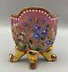 Rare Moser Glass Pillow Vase Bohemian Enameled Footed Cranberry Pink Gilt Gold