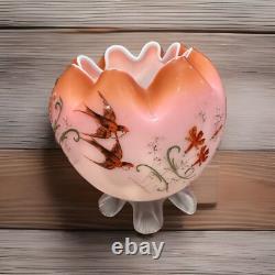 Rare Mt Washington Hand Painted Pink Cased Footed Satin Rose Bowl Glowy 4.5D Rare Mt Washington Hand Painted Pink Cased Footed Satin Rose Bowl Glowy 4.5D
