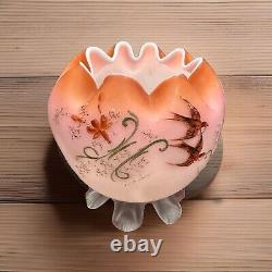 Rare Mt Washington Hand Painted Pink Cased Footed Satin Rose Bowl Glowy 4.5D Rare Mt Washington Hand Painted Pink Cased Footed Satin Rose Bowl Glowy 4.5D