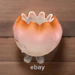 Rare Mt Washington Hand Painted Pink Cased Footed Satin Rose Bowl Glowy 4.5D Rare Mt Washington Hand Painted Pink Cased Footed Satin Rose Bowl Glowy 4.5D
