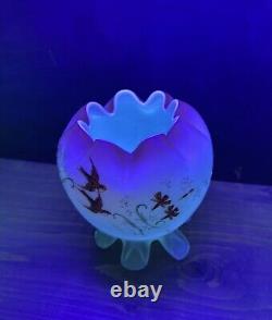 Rare Mt Washington Hand Painted Pink Cased Footed Satin Rose Bowl Glowy 4.5D Rare Mt Washington Hand Painted Pink Cased Footed Satin Rose Bowl Glowy 4.5D