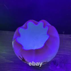 Rare Mt Washington Hand Painted Pink Cased Footed Satin Rose Bowl Glowy 4.5D Rare Mt Washington Hand Painted Pink Cased Footed Satin Rose Bowl Glowy 4.5D