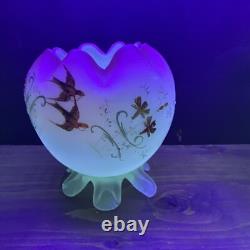 Rare Mt Washington Hand Painted Pink Cased Footed Satin Rose Bowl Glowy 4.5D Rare Mt Washington Hand Painted Pink Cased Footed Satin Rose Bowl Glowy 4.5D