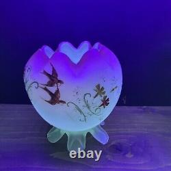 Rare Mt Washington Hand Painted Pink Cased Footed Satin Rose Bowl Glowy 4.5D Rare Mt Washington Hand Painted Pink Cased Footed Satin Rose Bowl Glowy 4.5D