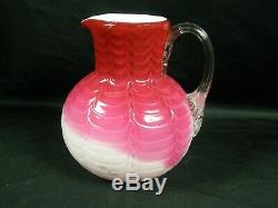 Rare Phoenix Art Glass C. 1880's Victorian Cranberry Opalescent Pitcher 5