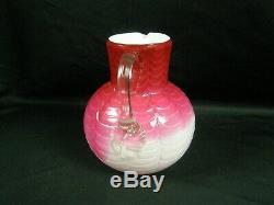 Rare Phoenix Art Glass C. 1880's Victorian Cranberry Opalescent Pitcher 5