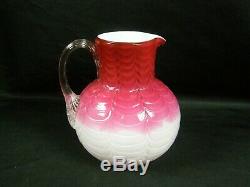 Rare Phoenix Art Glass C. 1880's Victorian Cranberry Opalescent Pitcher 5