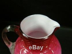 Rare Phoenix Art Glass C. 1880's Victorian Cranberry Opalescent Pitcher 5