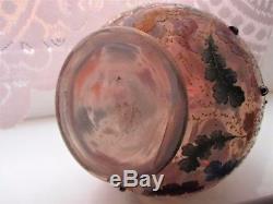 Rare Pink Moser Glass 9 Vase Bird Insects Oak Leaves Acorns Enamelled Bohemian