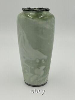 Rare Rosenthal Green Marbled Vase Art Nouveau Sterling Overlay Jeweled C 1900